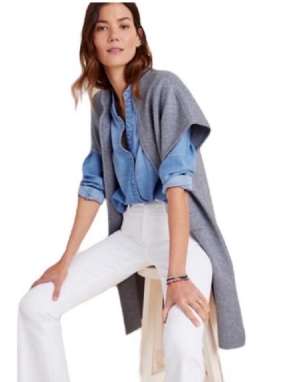 Anthropologie Gray Sleeveless Draped Knit Cape